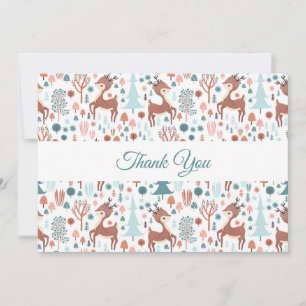 Cute Deer in Whimsical Forest Pattern Thank You Card