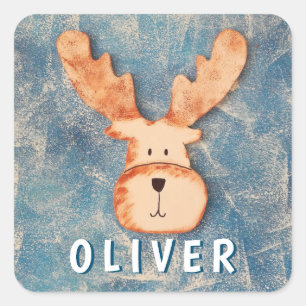Cute Deer in Winter Kid`s Name Christmas Gift Tag