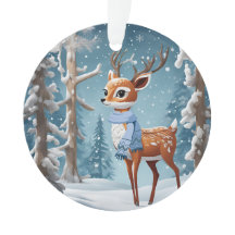 Cute Deer in Winter Woodlands Christmas