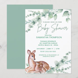   Cute Deer Mum Fawn  Greenery  Boys Baby Shower  Invitation