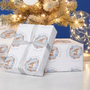 Cute Deer Name Boy Christmas Wrapping Paper