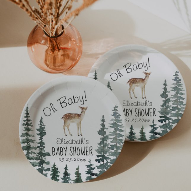 Cute Deer Oh Baby Baby Shower  Paper Plate (Creator Uploaded)