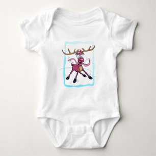 Cute Deer on ice Funny Christmas holidays Cartoon Baby Bodysuit