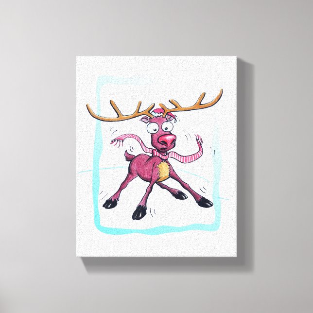 Cute Deer on ice Funny Christmas holidays Cartoon Canvas Print (Front)