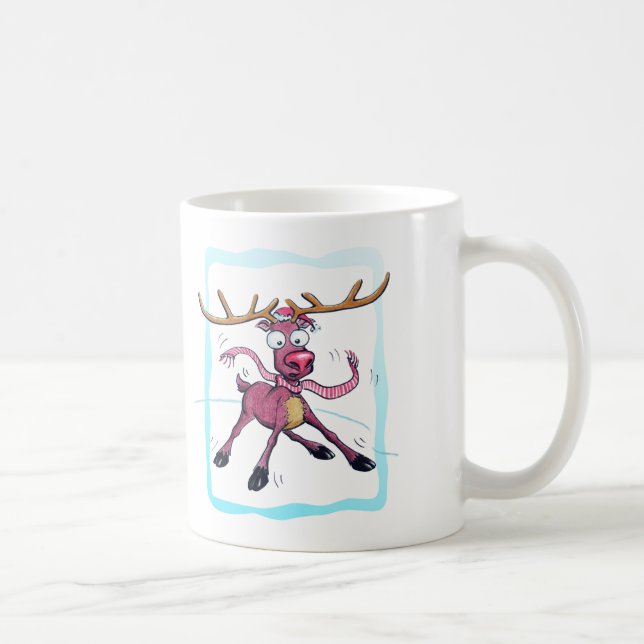 Cute Deer on ice Funny Christmas holidays Cartoon Coffee Mug (Right)