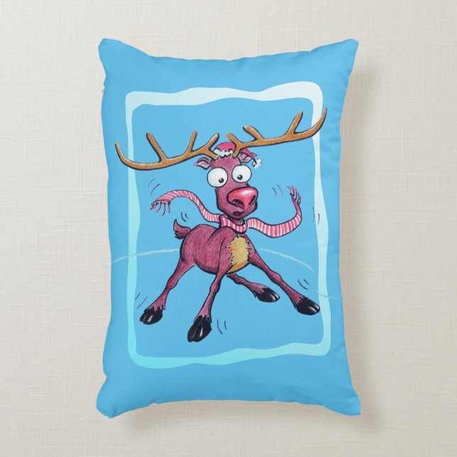 Cute Deer on ice Funny Christmas holidays Cartoon Decorative Cushion (Front(Vertical))