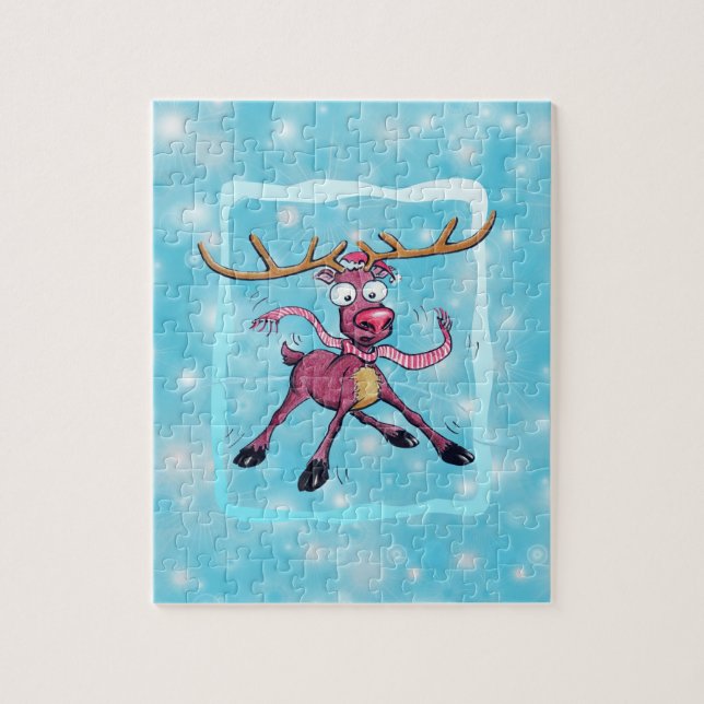 Cute Deer on ice Winter Christmas holidays Cartoon Jigsaw Puzzle (Vertical)