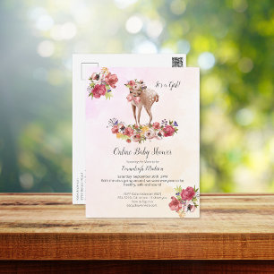Cute Deer Online Baby Shower Boho Chic Floral Postcard