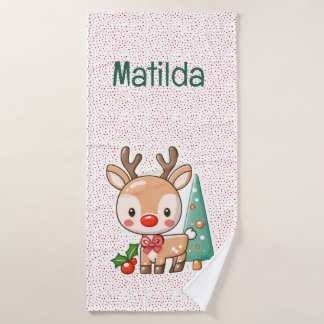 Cute Deer Personalised Children's Christmas Bath Towel