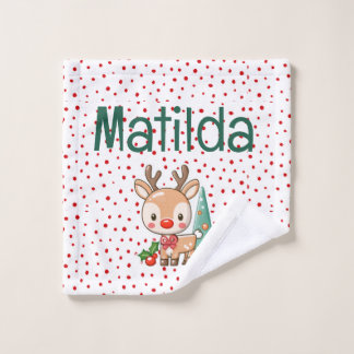 Cute Deer Personalised Children's Christmas Wash Cloth