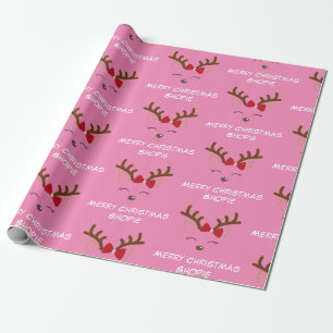 Cute Deer Pink Custom Name Gift Christmas Wrapping Paper