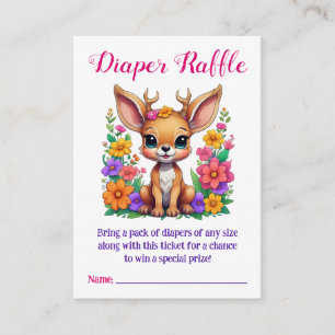 Cute Deer Pink Flower Baby Shower Diaper Raffle Enclosure Card