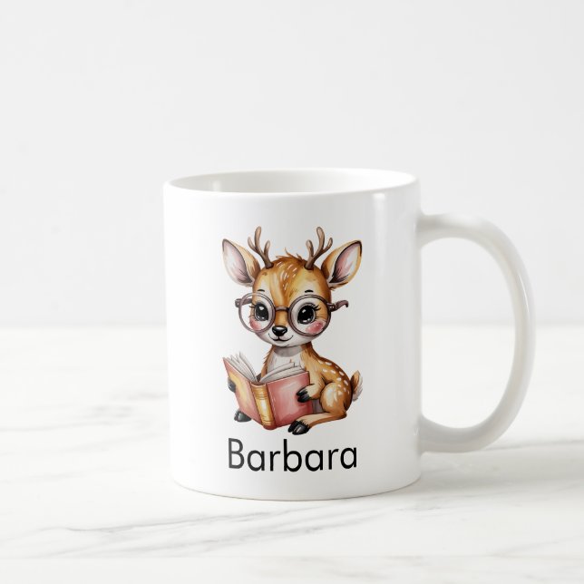 Cute Deer Reading a Book Custom Coffee Mug (Right)