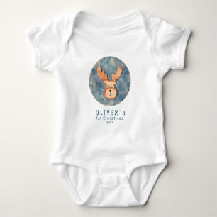 Cute Deer Reindeer Baby`s First Christmas Baby Bodysuit