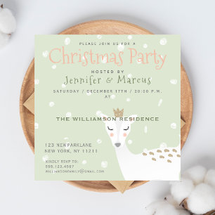 Cute Deer   Sage Green Christmas Party Invitation