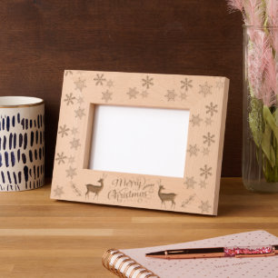 Cute Deer Snowflakes Merry Christmas  Etched Frames