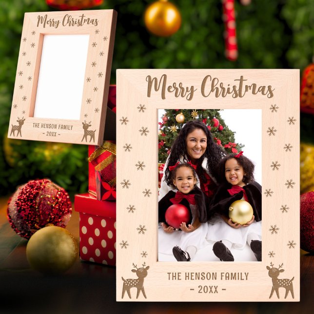 Cute Deer Snowflakes Merry Christmas Family Photo Etched Frames (Creator Uploaded)