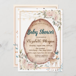 Cute Deer String Lights,Floral Wood Baby Shower   Invitation