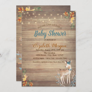 Cute Deer String Lights,Wood Texture Baby Shower Invitation