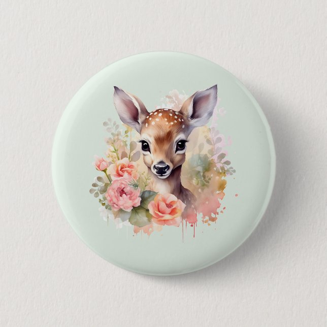 Cute Deer Surrounded By Roses 6 Cm Round Badge (Front)