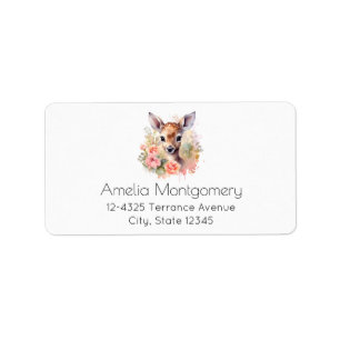 Cute Deer Surrounded By Roses Address Label