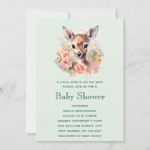 Cute Deer Surrounded By Roses Baby Shower Invitation