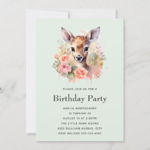 Cute Deer Surrounded By Roses Birthday Invitation