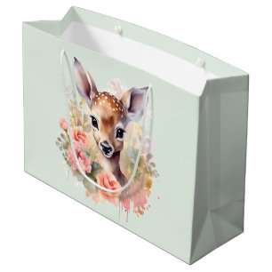 Cute Deer Surrounded By Roses Large Gift Bag