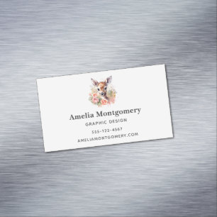 Cute Deer Surrounded By Roses Magnetic Business Card