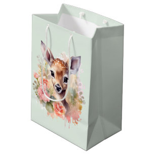 Cute Deer Surrounded By Roses Medium Gift Bag