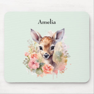 Cute Deer Surrounded By Roses Mouse Mat