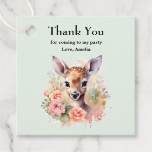 Cute Deer Surrounded By Roses Party Thank You Favour Tags