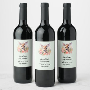 Cute Deer Surrounded By Roses Party Thank You Wine Label