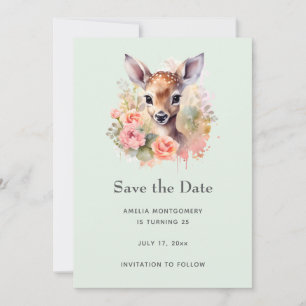 Cute Deer Surrounded By Roses Save The Date