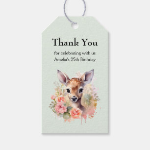 Cute Deer Surrounded By Roses Thank You Gift Tags