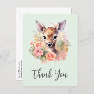 Cute Deer Surrounded By Roses Thank You Postcard