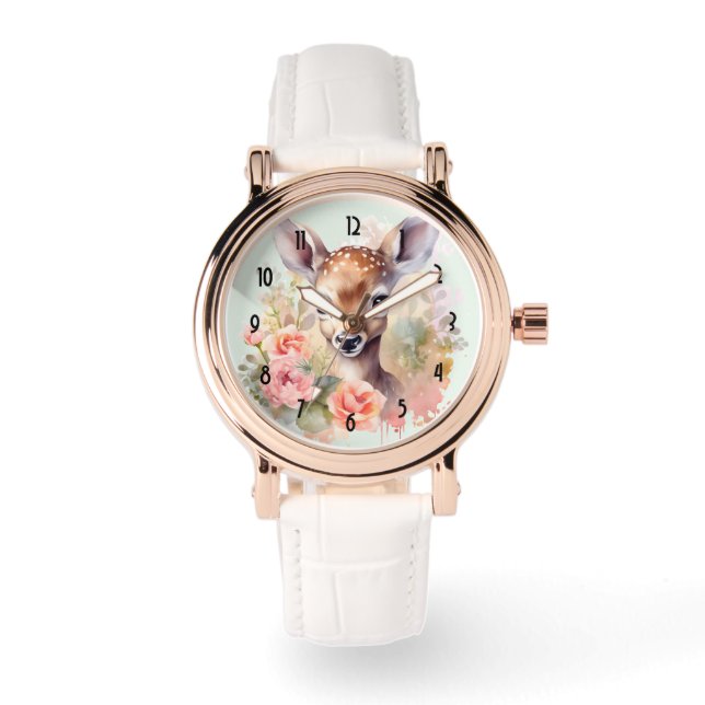 Cute Deer Surrounded By Roses Watch (Front)