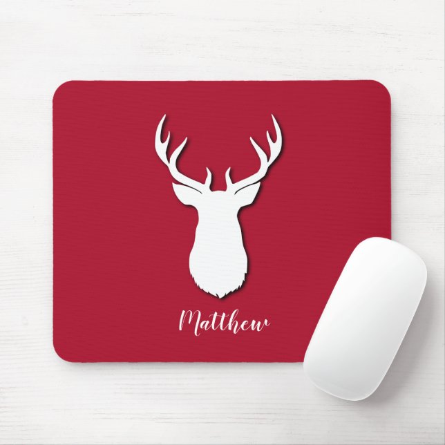 Cute Deer Trophy Pattern Festive Mouse Mat (With Mouse)