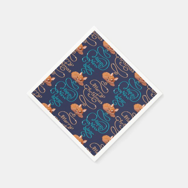 Cute Deer Typography New Year Merry Christmas Napkin (Corner)