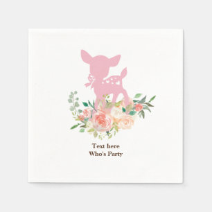 cute deer, watercolour flower, floral Paper Plate Napkin