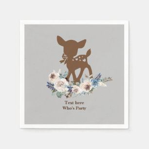 cute deer, watercolour flower, floral Paper Plate Napkin
