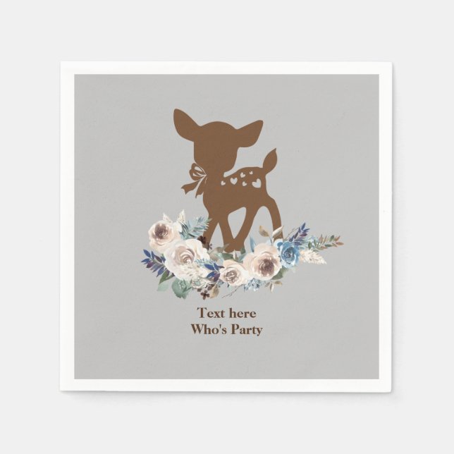 cute deer, watercolour flower, floral Paper Plate Napkin (Front)