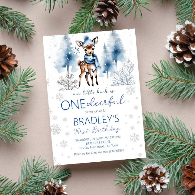 Cute deer Winter Onedeerful boys birthday template (Cute deer Winter Onedeerful boys birthday editable template invitation instant digital downlaod)