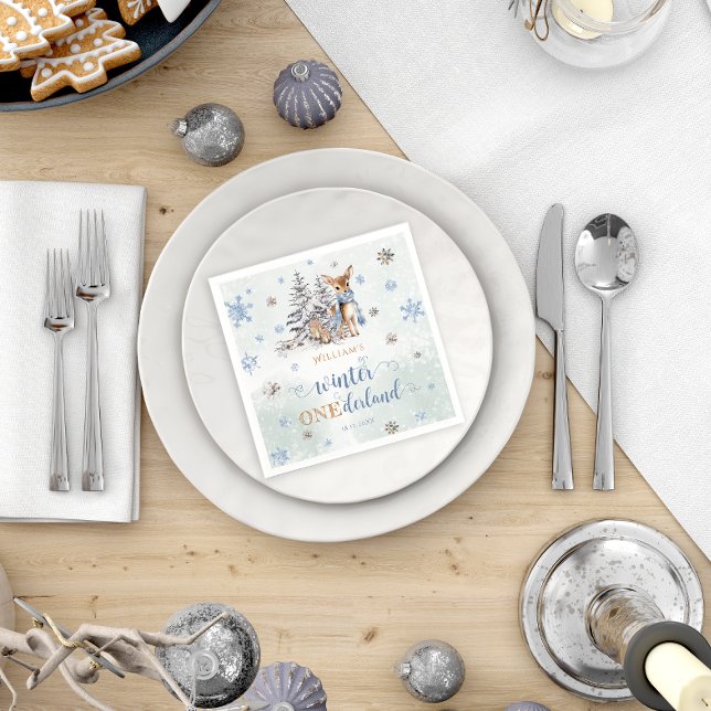 Cute Deer Winter Onederland Boy Birthday Napkin (Creator Uploaded)