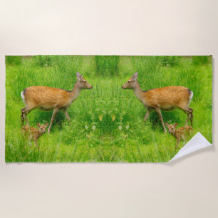 Cute deer with baby beach towel