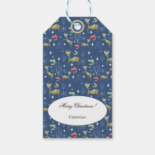Cute deer with Christmas trees and snowflakes Gift Tags