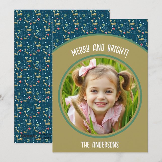 Cute deer with Christmas trees and snowflakes Holiday Card (Front/Back)