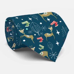 Cute deer with Christmas trees and snowflakes Tie