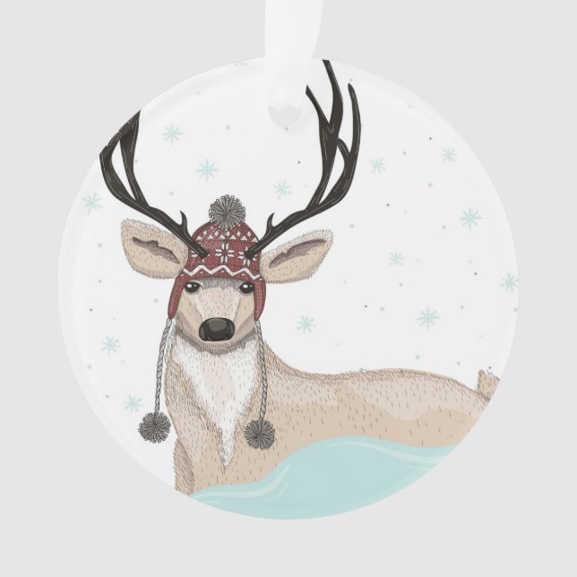 Cute Deer With Hat Winter Background Ornament (Front)