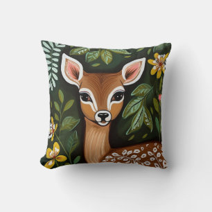 Cute Deer with Leaves and Flowers Cushion